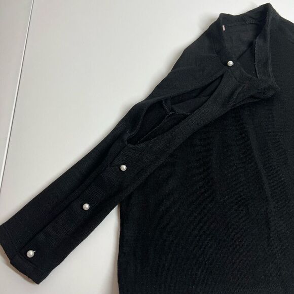 Anna Field Open-shoulder Sweater Black with White Faux Pearls Size XS/ 34 EU - Picture 6 of 14